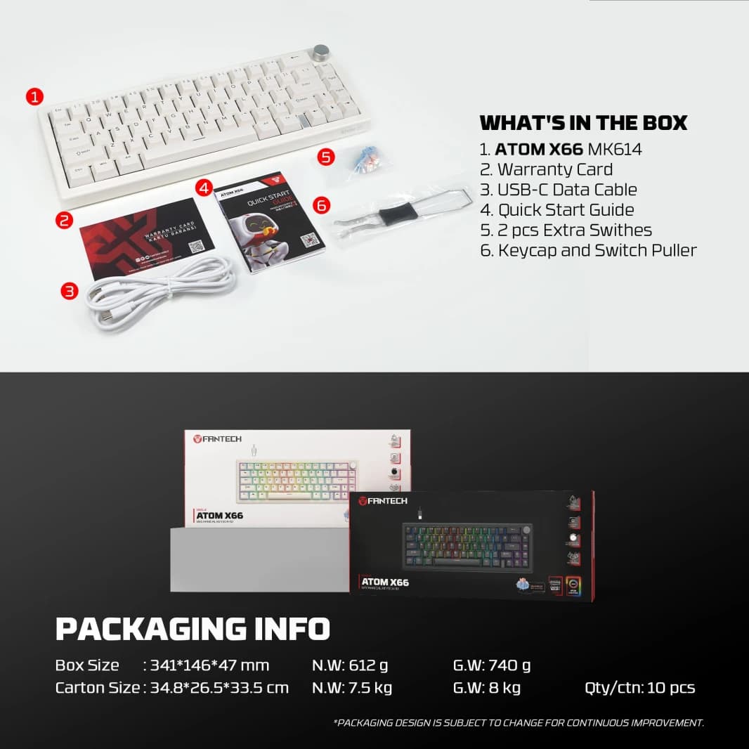 Fantech ATOM X66 MK614 Mechanical Keyboard - White