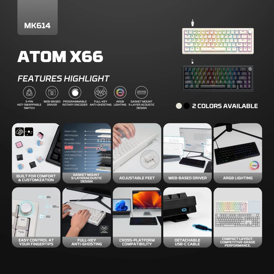 Fantech ATOM X66 MK614 Mechanical Keyboard - White