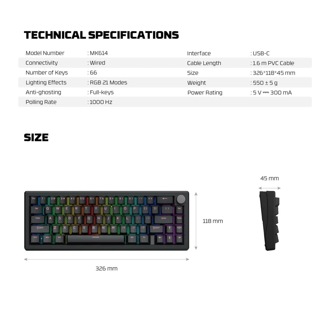 Fantech ATOM X66 MK614 Mechanical Keyboard - White