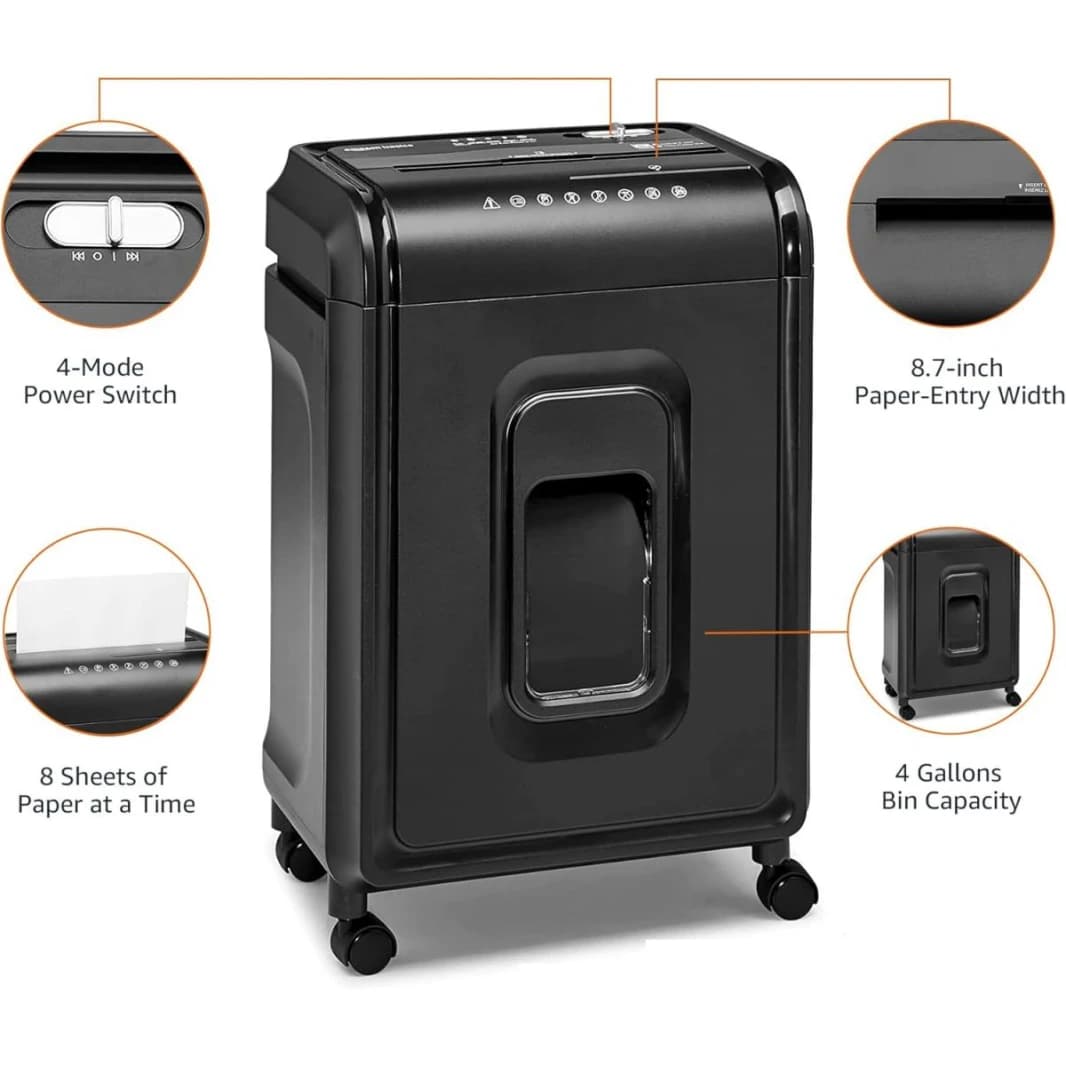 Amazon Basics 8 Sheet High Security Micro Cut Shredder with Pullout Basket, Black