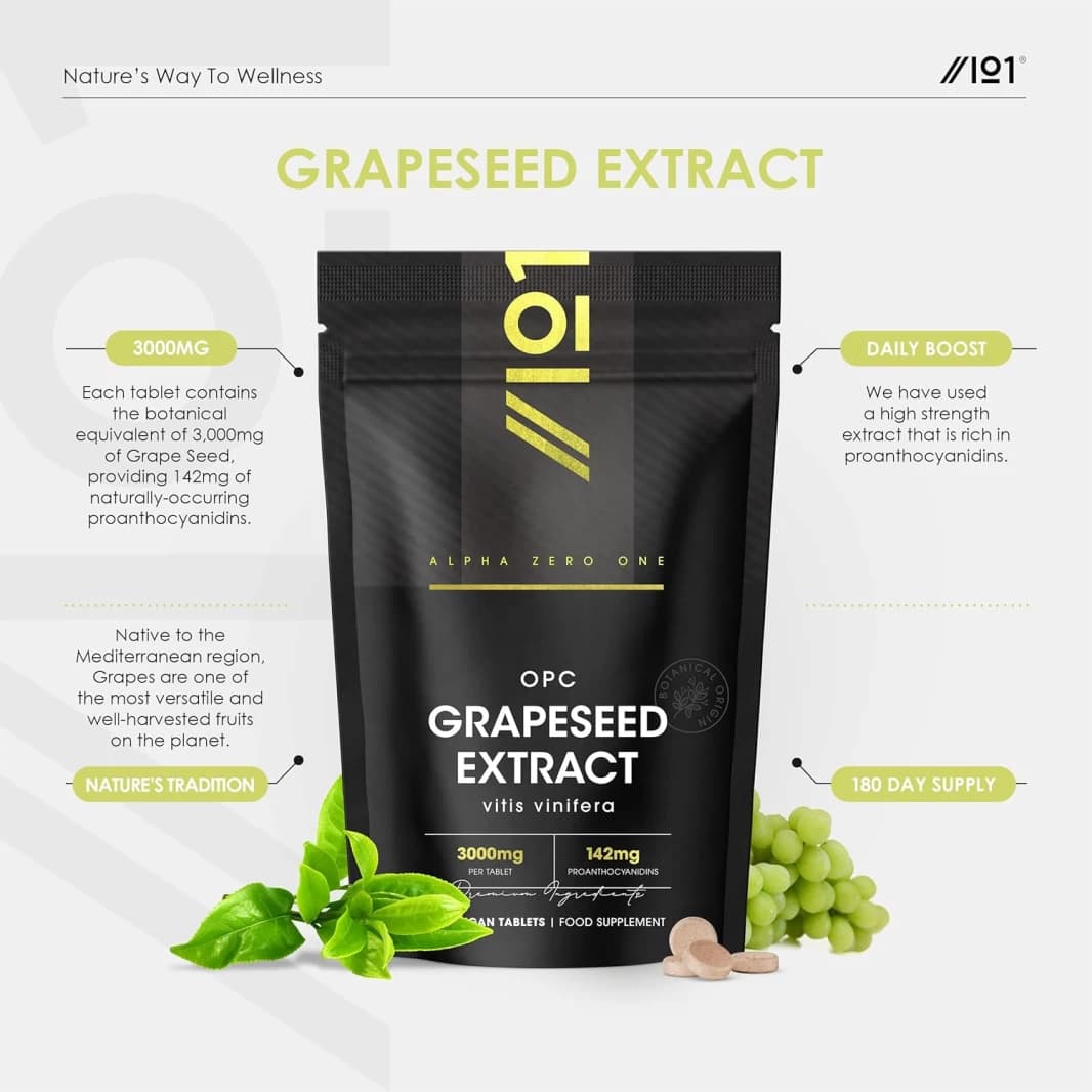 ALPHA01 Grape Seed Extract Equivalent to 3000 mg - 180 Tablets