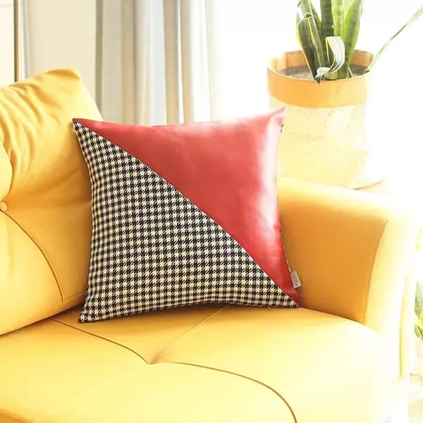 نوفا هوم غطاء وسادة "Boho Chic" جلد و جاكار - 45x45 سم - أحمر