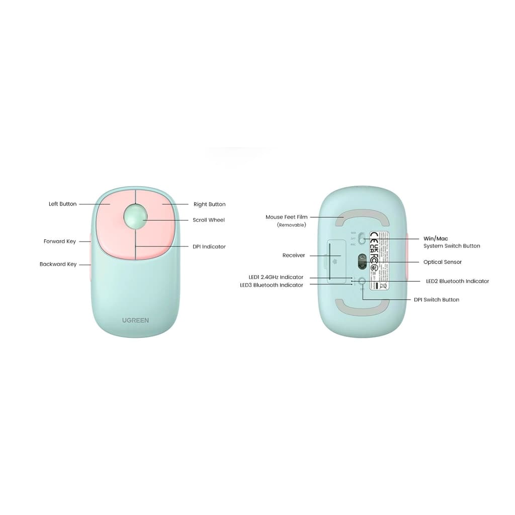 UGREEN Fun+Silent Wireless Mouse – Pink