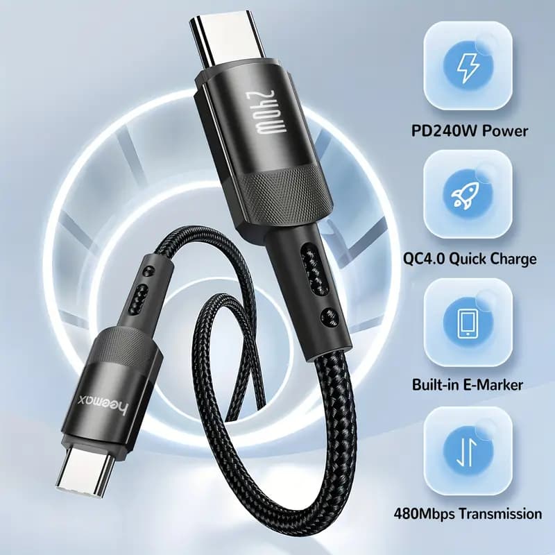 Heemax 240W Braided USB C to USB C Cable – 1M