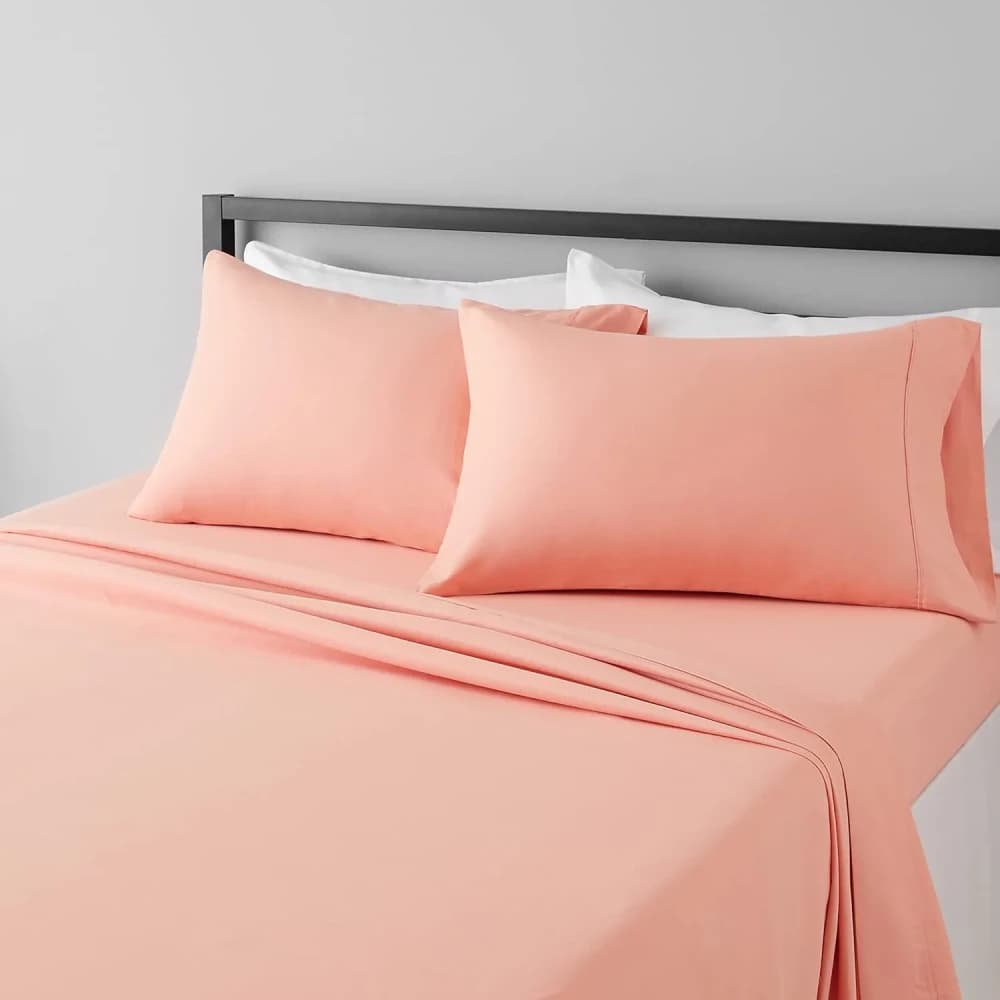 Amazon Basics Lightweight Microfiber 4-Piece Bed Sheet Set, King, Peachy Coral