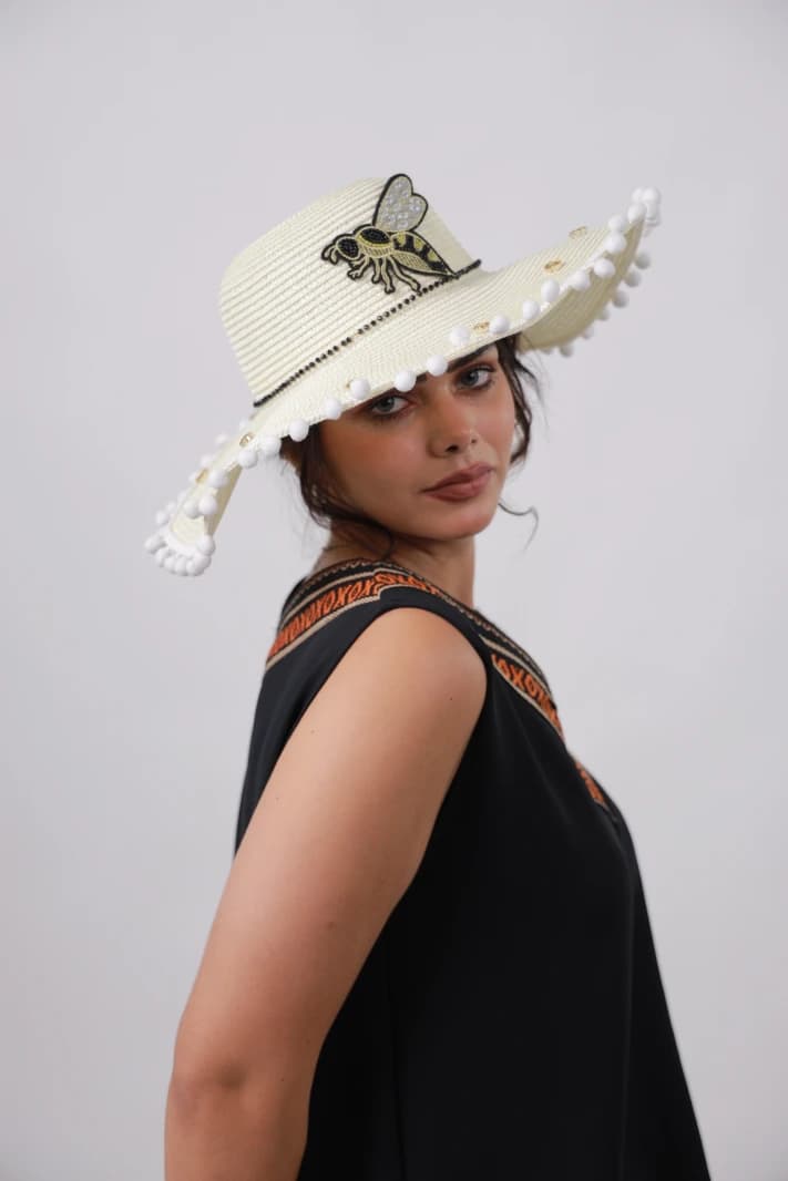 Bee Embellished Beach Hat