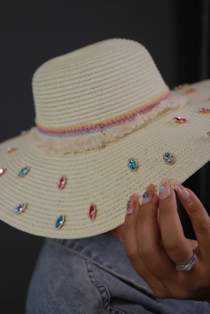 Gem Embellished Beach Hat