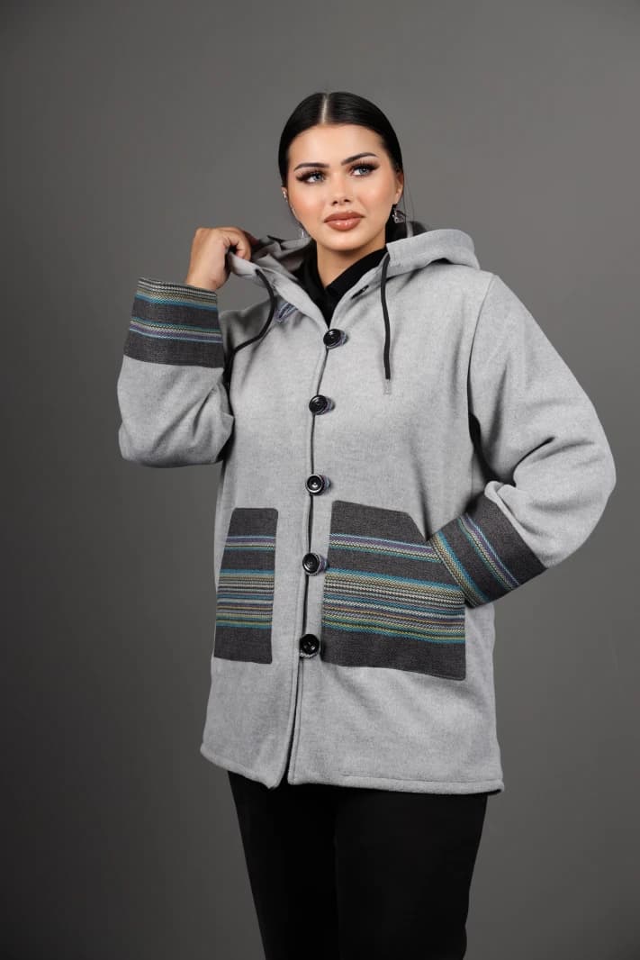 Gray Jacket with Turquoise Accents
