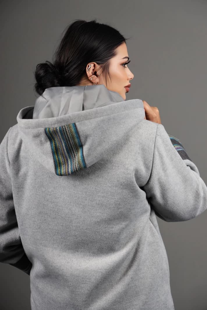 Gray Jacket with Turquoise Accents