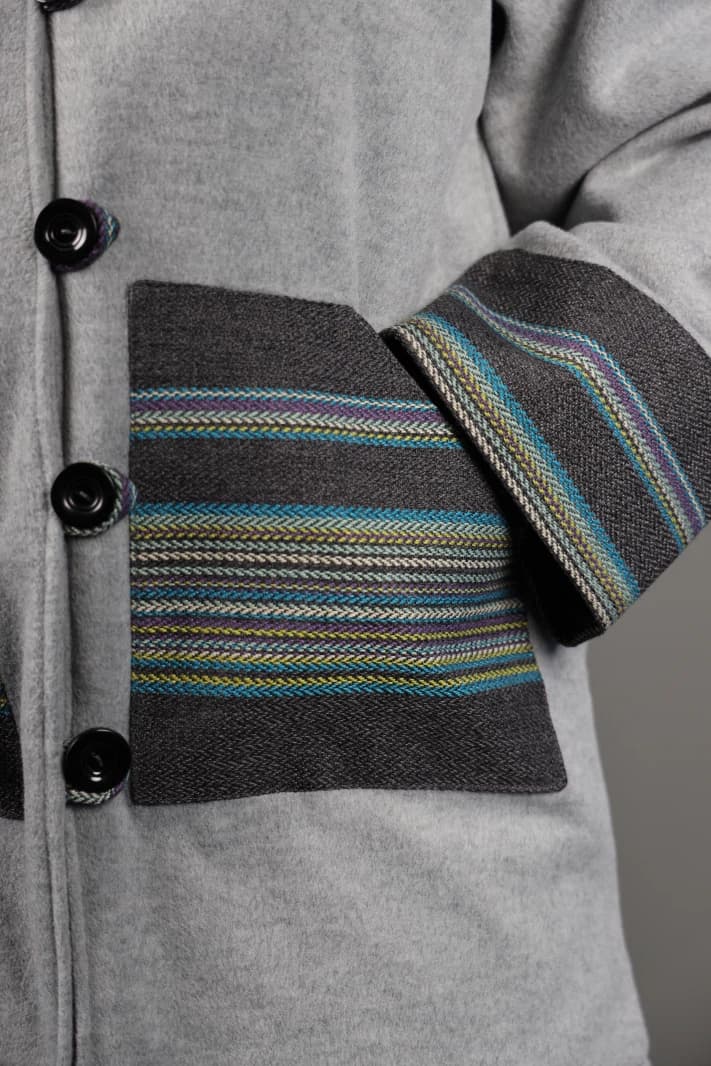 Gray Jacket with Turquoise Accents