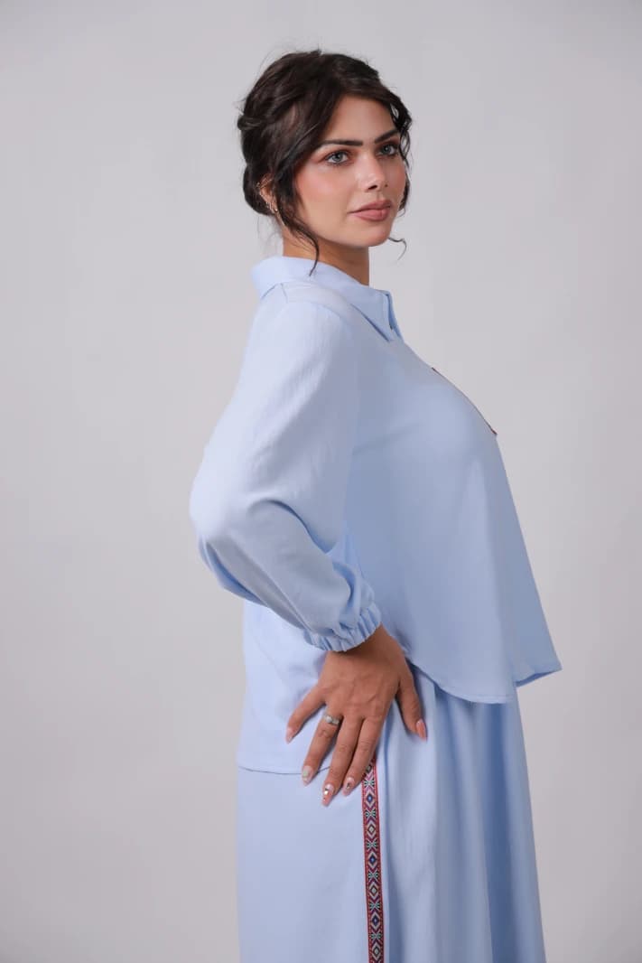 Sky-blue Set with Embroidered Touch