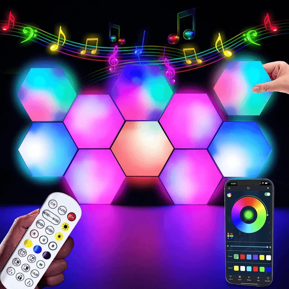 Color RGB Bluetooth LED Hexagon Light Wall with App & Remote Control