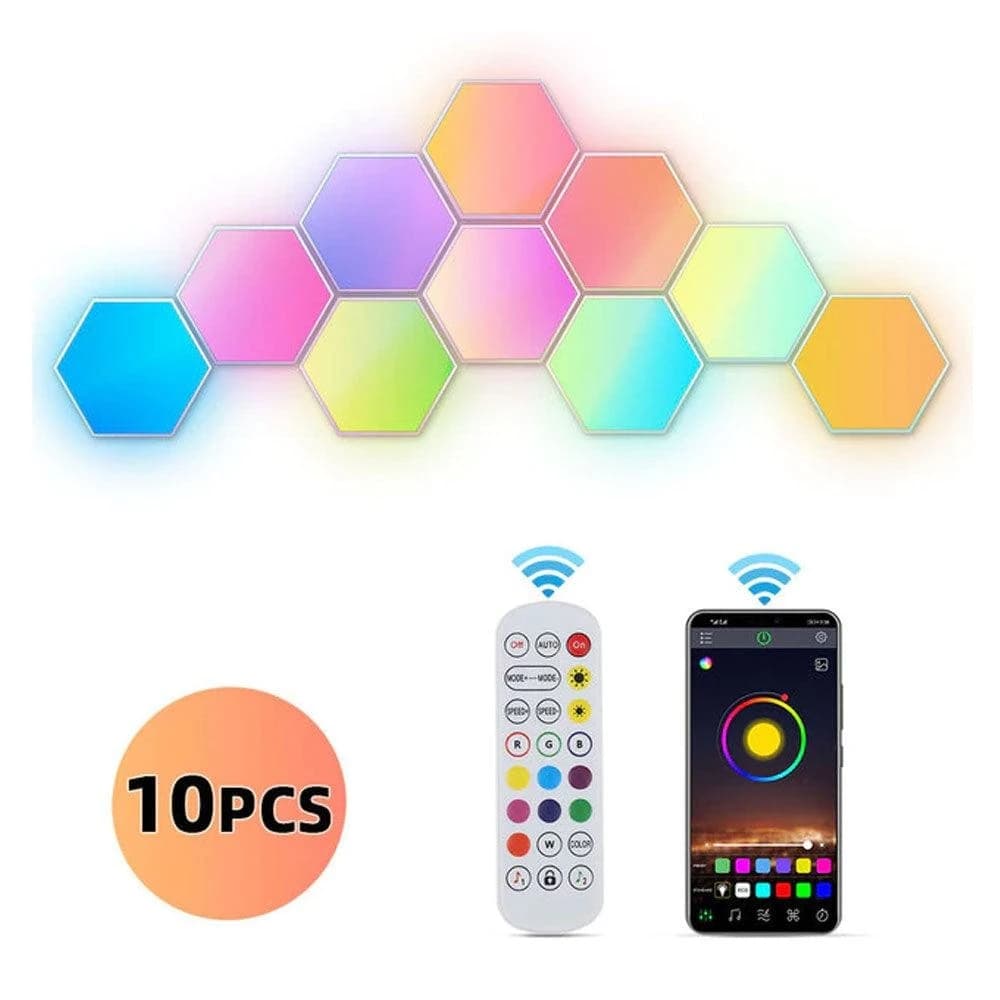 Color RGB Bluetooth LED Hexagon Light Wall with App & Remote Control