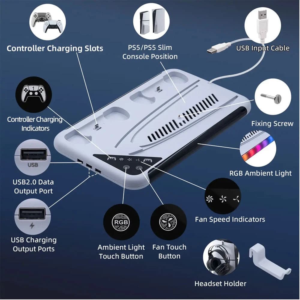 Dobe TP5-3557 Multifunctional Cooling Stand with Controller Charger and Headphone Hook