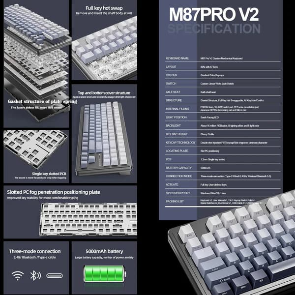 ATTACK SHARK M87 PRO Wireless Mechanical Gaming Keyboard