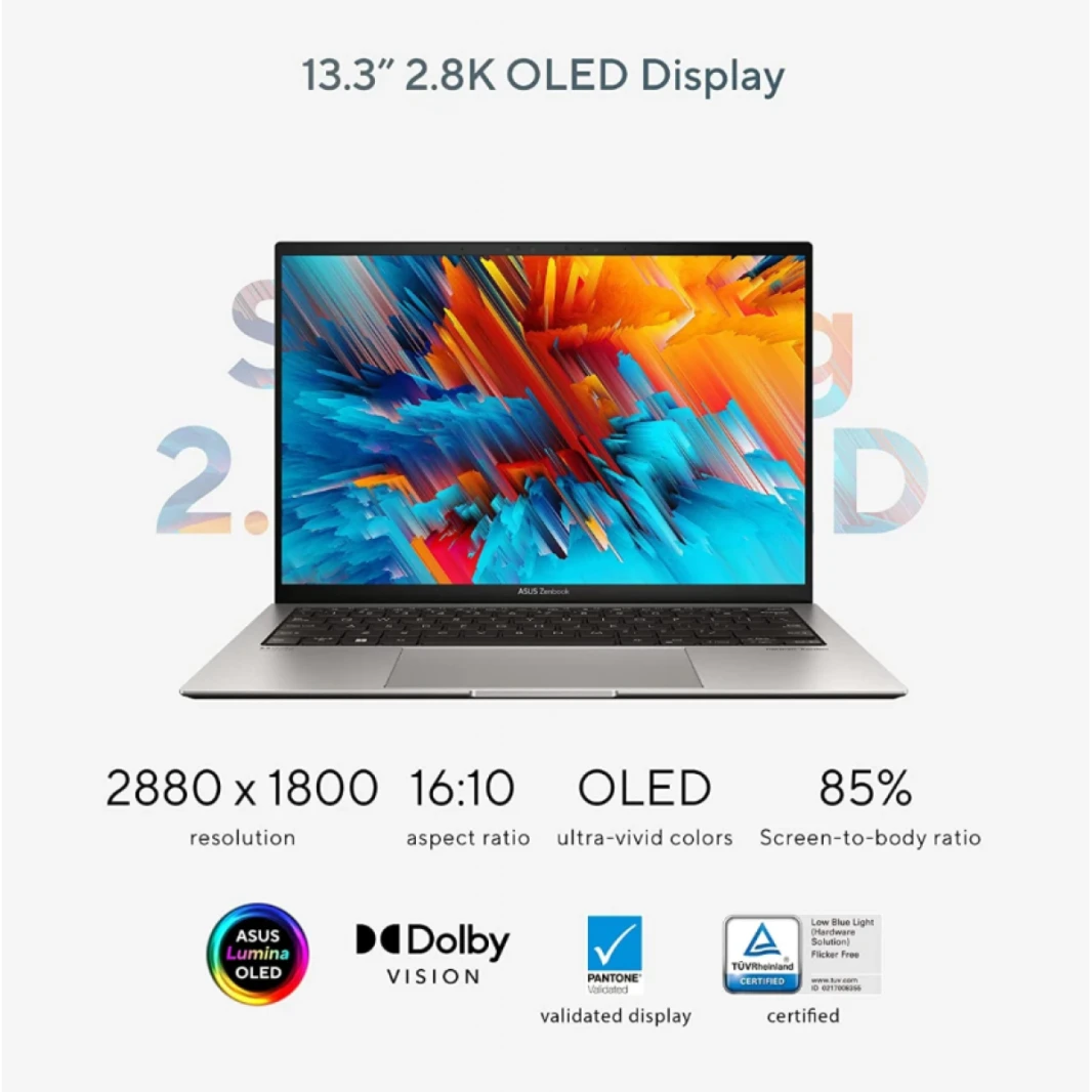 ASUS Zenbook s13 13.3 2.8K World’s Slimmest Laptop OLED Core i7-1355U -512GB SSD M.2 13th Generation Basalt Grey Aluminum - Windows Hello / Windows 11 Home