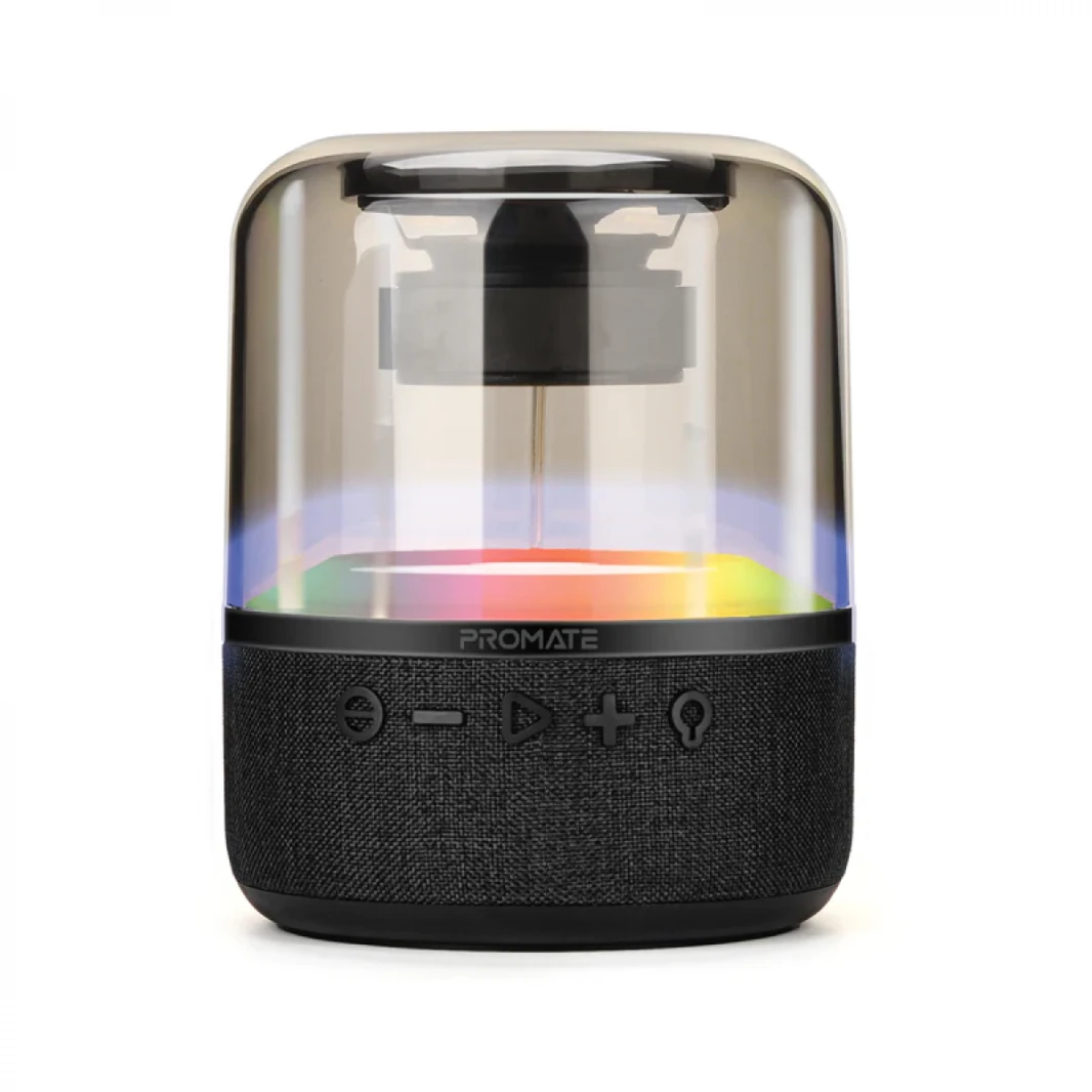 Promate Glitz-L LumiSound 360° Surround Sound Speaker, LED Speaker HD Sound, Light Show, 6H Playtime- Black