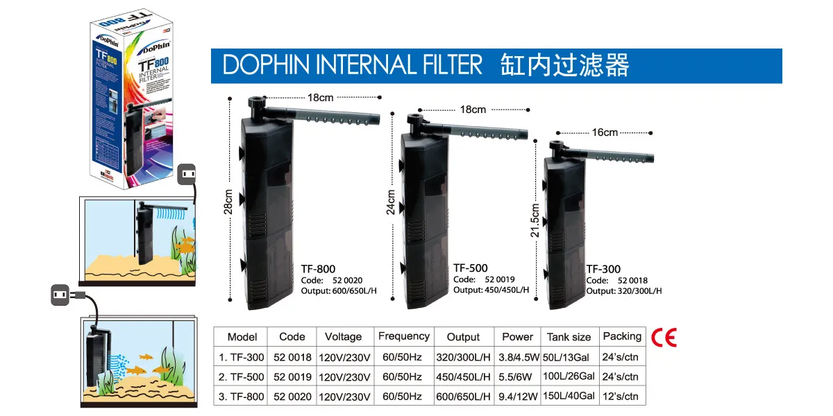 دوفين فلتر داخلي TF300 يكفي ل300 لتر بالساعه