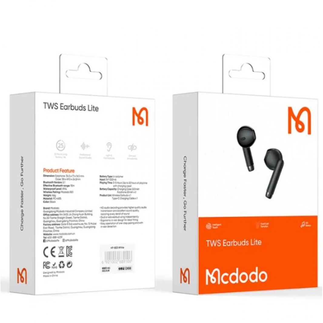 Mcdodo Hp-8031 TWS Bluetooth 5.0 Wireless Headphone Support Wireless Charging (Black)